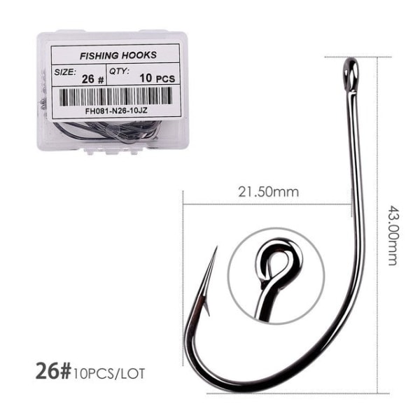 Fishhook 50st 10st Belagd Högkolhaltigt Rostfritt Stål Hullingförsedda Karpfiskekrokar Paket med Originalförpackning Fiskekrok Utrustning Size 26 - 10pcs