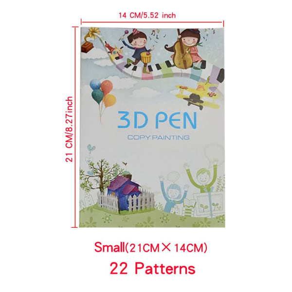 3D-tulostuskynän piirustuskirja, uudelleenkäytettävä, värikäs, 22/40 kuviota, paksu paperi, kirkas levy, maalausmalli 3D-kynälle, lasten lahjat Small (22 patterns)