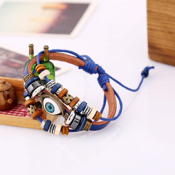 Populär Ornament Nytt Pärlbroderade Ögon Nötskinn Armband Utdragbart Justerbart Par Läderarmband White snap button