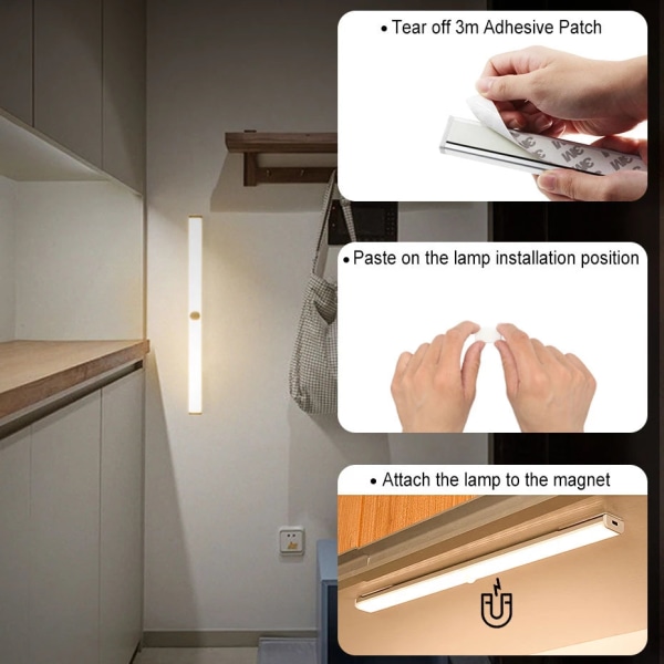Rörelsesensor Nattlampa Dimbar Skåplampa LED Under Skåplampa för Garderob Trappor Kök 6LED No Battery White