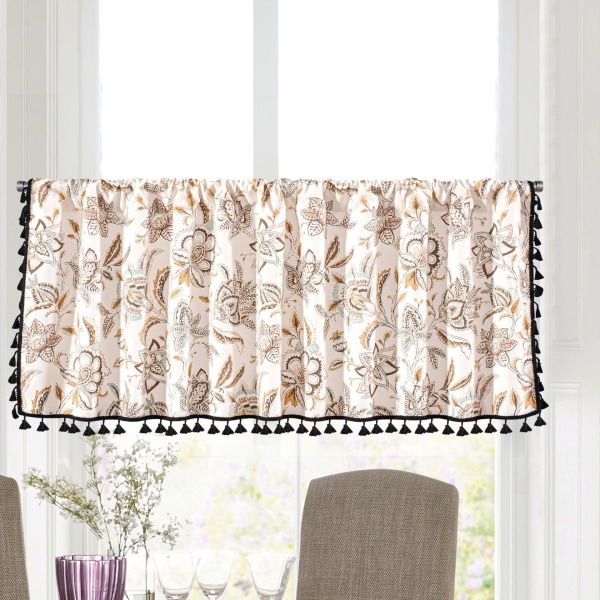Geometrisk Blommig Gardin för Vardagsrum Diskbänk Dammtät Gardinkappa Kökslucka Café Fönster Draperier A W150x H60 CM