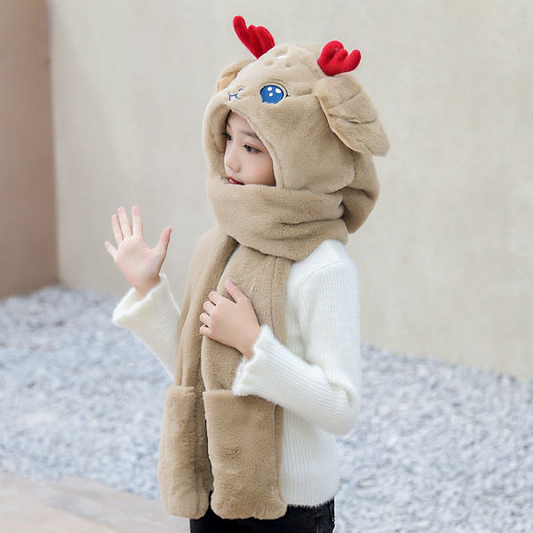 Mjuk halsduk Älgmössa Tredelat Koreansk Stil Trendig Varm Halsduk Öronskydd Integrerat Khaki