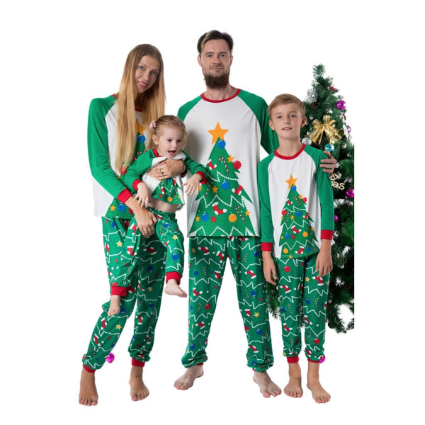 Julpyjamas Matchande familjepyjamas Barn Set Cartoon Tree Baby Babykläder Topp+byxor Julsömnkläder Green 110