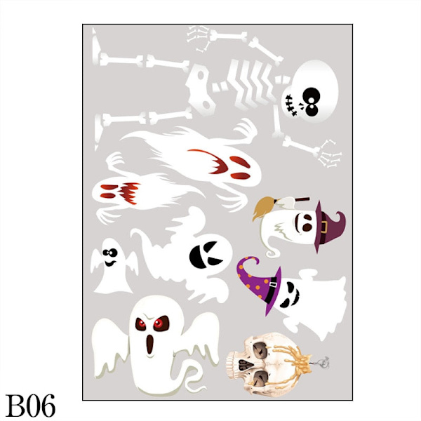 Avtakbare Halloween Veggklistremerker Skrekk Grim Reaper Heks Gresskar Vindusklistremerker For Halloweenfest Hjem Bar Gulv Veggdekor B02-1Pcs