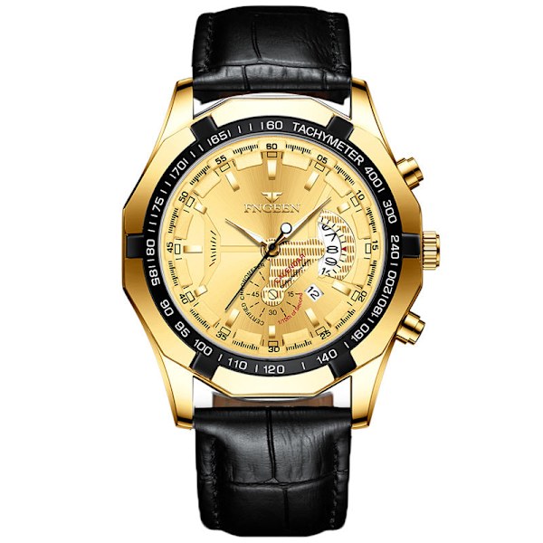 Fenzun-kello, vedenkestävä ei-mekaaninen kello, suuri kellotaulu, ylisuuri uusi konseptikello, luova teknologia Black leather-full gold-gold surface
