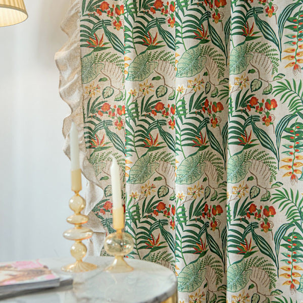 Volang Gardin Halv Ljusinsläpp Sovrum Vardagsrum Burspråk Krok Gardin Lotus Edge hook curtain 150 width * 45CM height