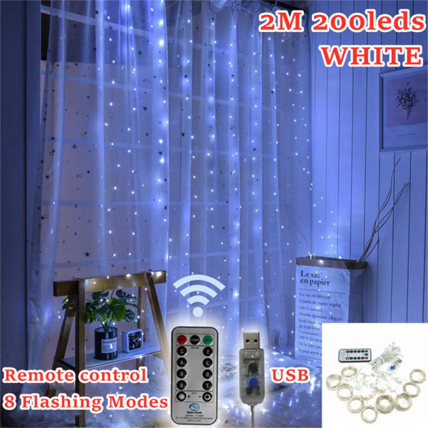 3*3M USB LED Gardinljus Koppartråd Fairy Light Girlang Trädgård Bröllopsdekoration Ljusslingor Warm white 3M