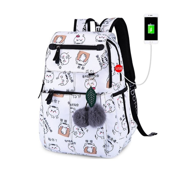 Skole tasker til piger kvindelig laptop rygsæk usb backbag børn rygsække sød kat skole rygsæk til piger taske pakke White Cat Backpacks