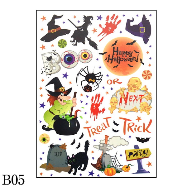Avtagbara Halloween Väggdekaler Skräck Liemannen Häxa Pumpa Fönsterdekaler För Halloweenfest Hem Bar Golv Väggdekal B03-1Pcs