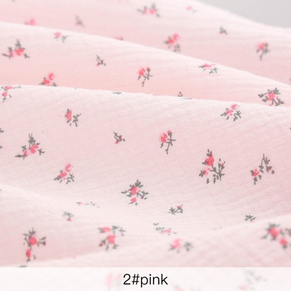 Pehmeät kukalliset pyjamat yöpaita puuvillaharso kangas ruusukuvioinen kreppipuuvilla pitkähihainen Ins-tyylinen kotiasukangas 2 pink flowers 50x135cm(0.5 meters)