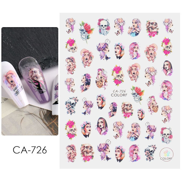 Halloween Anime Nagelstickers Skräck Gotisk Stil Dödskalle Svarta Orm Dekaler 3D Nyår Sliders Manikyr Dekorationer LECA725-732 F796