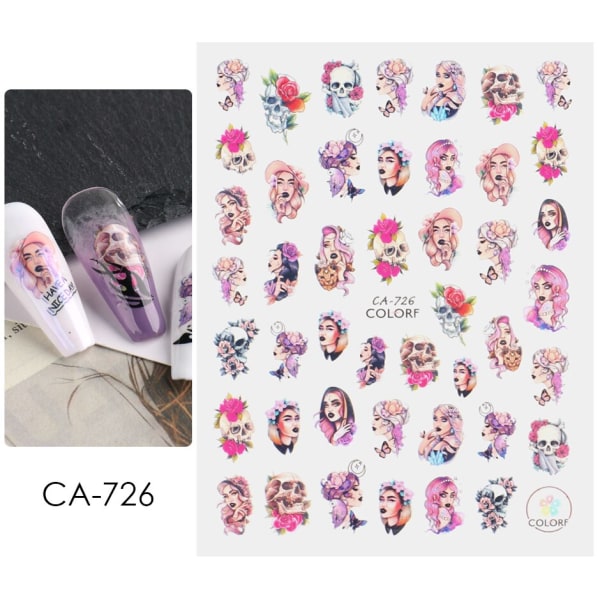 Halloween Anime Nails Stickers Terror Gothic Style Skalle Svart Snake Dekaler 3D Nyår Sliders Manikyrdekorationer LECA725-732 CA-725