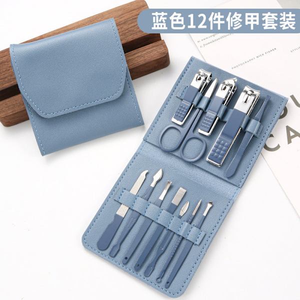 Roséguldsax Nagelknipsare Set Tri-Fold Väska 16-Delars Pedikyr Manikyr Verktyg Dam 16 pieces-Blue