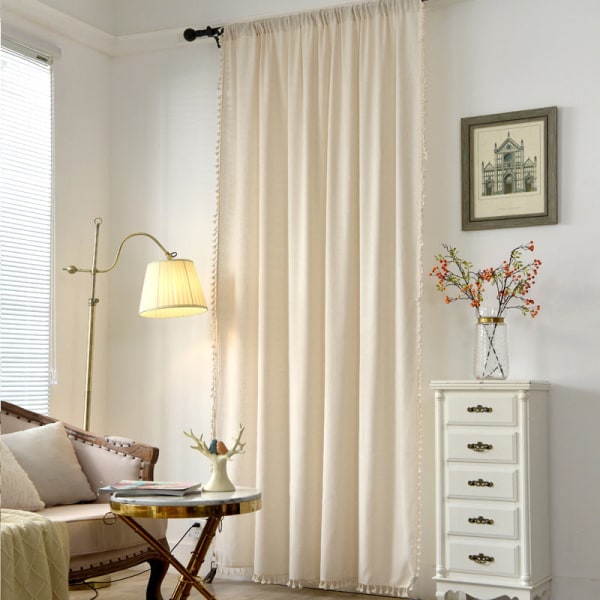Simpelt bomulds- og linnedgardin stribet kvast stue gardinstang Jacquard wavy tassel-curtain rod 150W * 180 high CM