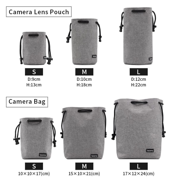 BOONA Kameraväska Linsväska Case Linsfodral Dragsnöreväska för DSLR Nikon Canon Sony Pentax Waterproof Velvet Protect H006 C-bag S Gray