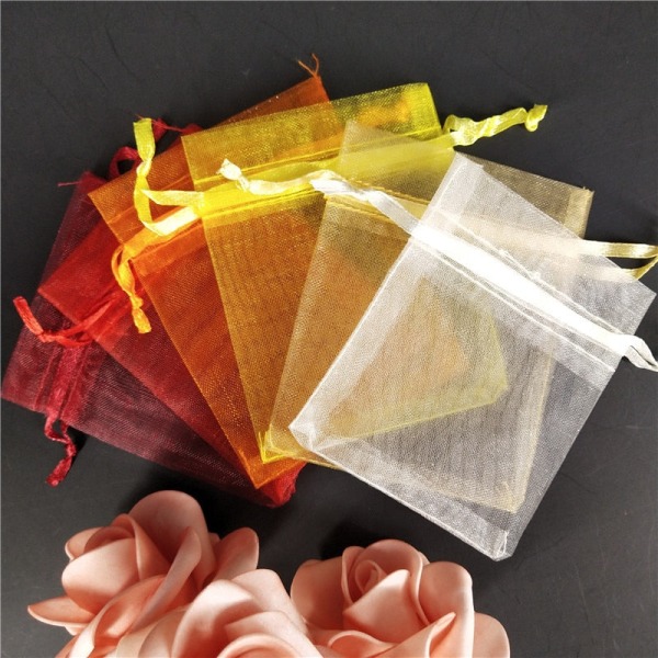 25/50 stk/lot Hvite Organza-poser med snøring &amp; Små poser Smykkepakkevesker Julebryllup Emballasje Gaveposer 5z Pink 7x9 cm