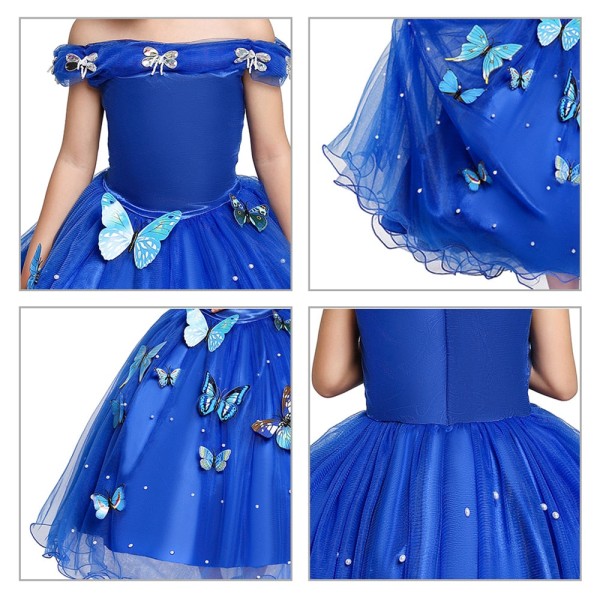 Tjej Bröllopsprinsessa Klänning Barn Halloween Fest Askungen Cosplay Kostym Blå Ärmlös Mesh Balklänning Barnkläder 3T Dress Sets B3