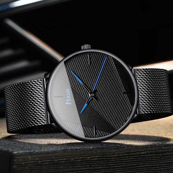 Mesh Armbandsur Modetrend Bälte Quartz Klocka Herr Student Black belt