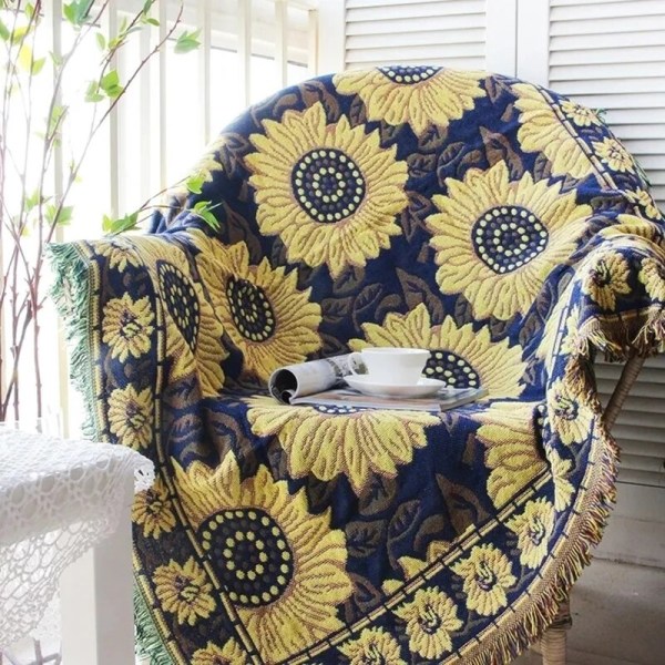Blommig Filt Soffa Solrosmönster Resepläd För Säng Vardagsrum Tapet Matta Sofffilt Stickad Överkast deken Yellow daisy 90x180 cm