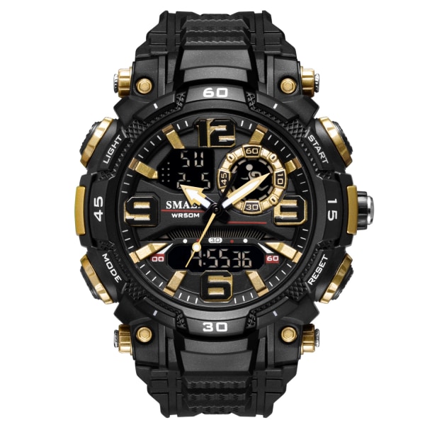 Topp Lyxklockor Herr Dual Display Watch Vattentät Herr Sport Armbandsur Herr Militär Armé Klocka Man Stoppur Black Golden