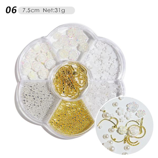 Kynsikoriste Kukka Rusetti Aurora Paikka Karhu Strassi Helmi Sekalaiset Kynsien Koristeelliset Timanttipaljetit New 7-grid mixed decorations 06