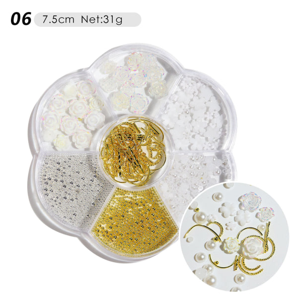 Neglepynt Blomst Sløjfe Aurora Patch Bjørn Rhinestone Perle Blandet Negle Dekorativ Diamant Pailletter New 7-grid mixed decorations 06