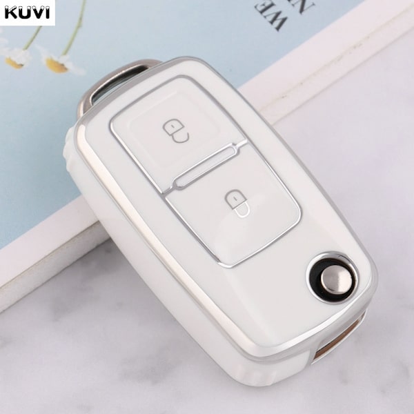 2 3 Knappar TPU Bilnyckelfodral Skal Fob För MK4 Bora Golf 4 5 6 Jetta Passat Polo Bora Touran Skoda Seat 2 Button White