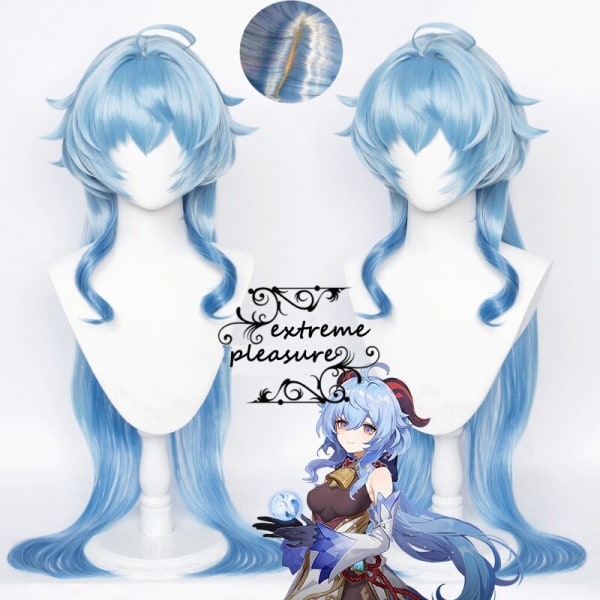Spil Genshin Impact Ganyu Cosplay Paryk Horn Gradient Lys Mørkeblå Paryk Simulation Hovedbund Syntetisk Varmebestandig Style 2 Have Scalp No Pre Styled