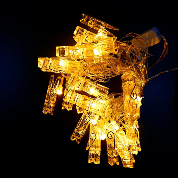 LED Fotoklips Lys Kæde EU Stik Strøm Tøjklemme Ramme Guirlande Fe Lys Indendørs Soveværelse Dekoration Bryllup Valentinsdag Yellow
