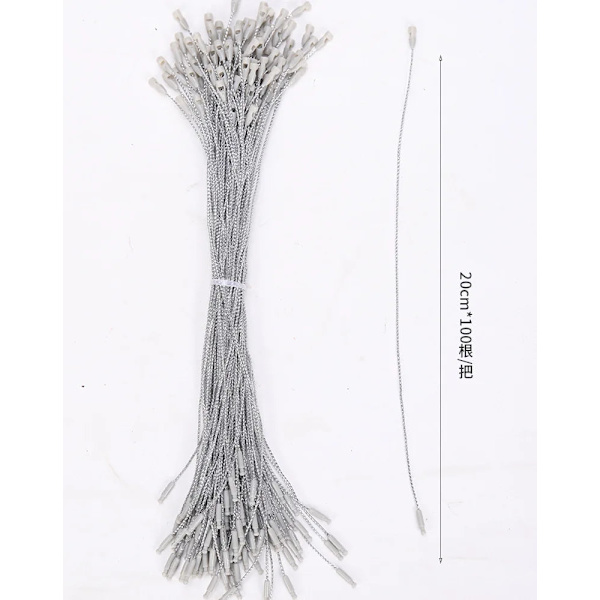 100 st 20 cm Polyestertrådar för Julhängen Julgran Julkula Etikettverktyg Juldropp Ornament Tillbehör Silver 20cm
