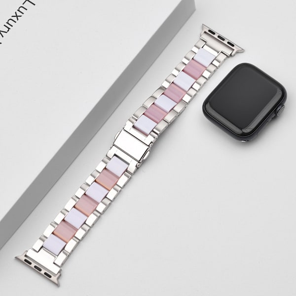 Klockarmband för Apple Watch iWatch 38/40/41mm Silver Rosa Vit