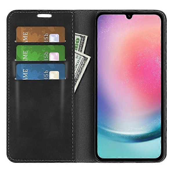 Kompatibelt Skal för Samsung Galaxy A16 5G / A16 4G - Plånboksfodral i Läder med Hudkänsla Black