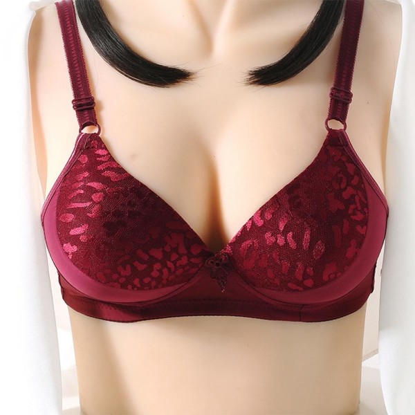 Dame Ensfarget Sexy Jacquard Glanset Pustende BH Vattert Push Up Justerbar Stropp BH Red 38/85BC
