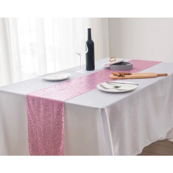 2st Paljett Bord Flagga Bröllopsceremoni Layout Bordsduk Bordslöpare Juldekoration Polyester Fyrkantig Glitter Paljett Rose pink 30*220cm/0.12kg