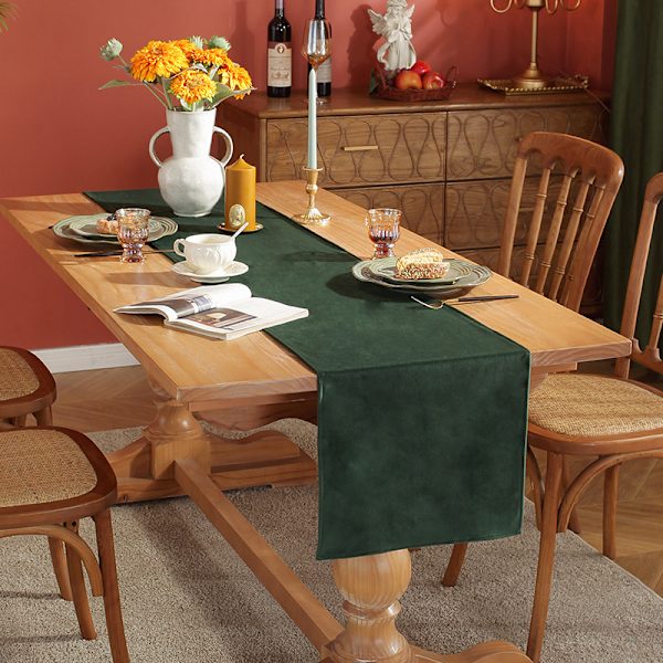Velour Bordløber Enkel Ensfarvet Bordløber Bryllupsfest Spisebordsdekorationer Lang Duge Charm red 33*200cm