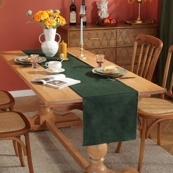 Velour Bordløber Enkel Ensfarvet Bordløber Bryllupsfest Spisebordsdekorationer Lang Duge Light luxury Green 33*220cm