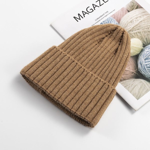 Syksyn ja talven neulottu hattu naisten muoti puuvilla kashmir korealainen lämmin villapipo yksivärinen reunus miesten neulepipo 20B119 beige Average size