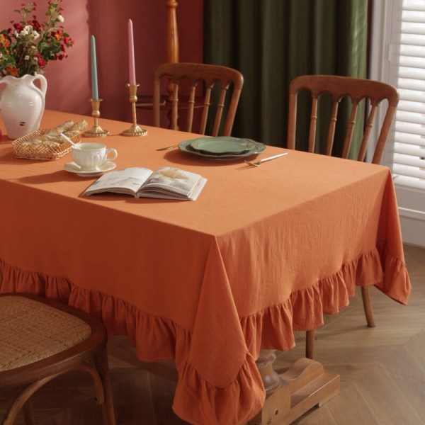 Flæse Syning Bomuldsstof Duge Vaskbar Dug til Bryllupsfest Spisning Banket Dekoration Luksuriøs Duge Orange ruffles 140x240cm