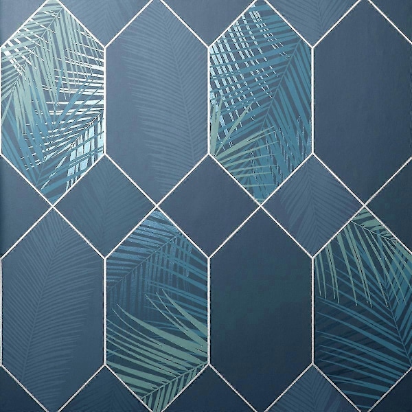Miami Geometrisk Tapet med Lövmotiv Fine Decor Marinblå/Silver Navy/Silver