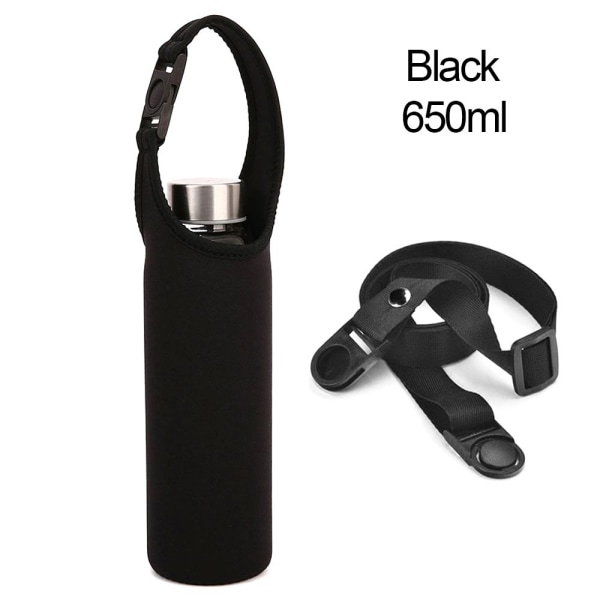 Cover påsepåse med justerbara remmar neopren vattenpåsehållare Axelrem Svart flaskbärare isoleringsväska Black-550ml