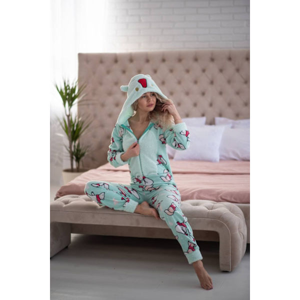 Dam Pyjamas Jumpsuit (kigurumi) med Ficka på Baken (popojama) Popojama Röd Alpaca Transparent red L