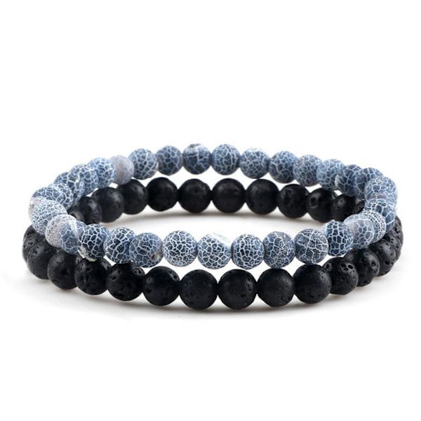 Etäisyysrannekoru naisille Pariskunnan rannekoru Klassinen 6 mm luonnonmusta matta sininen turkoosihelmillä koristeltu kivirannekoru miesten korut Multicolor Weathered