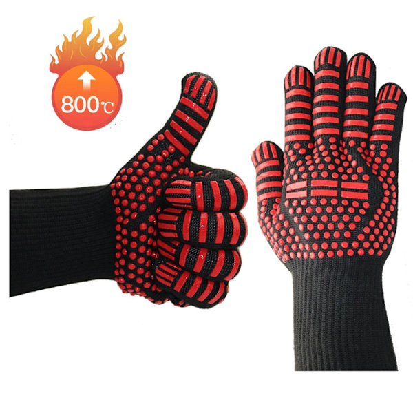 BBQ Handskar Högtemperaturtåliga Ugnsvantar 500 800 Grader Brandsäkra Grill Värmeisolerande Mikrovågsugnshandskar 33cm C