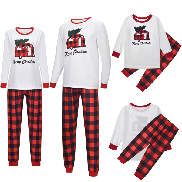 Julpyjamas Matchande familjepyjamas Höst och vinter Nytt set Printed pläd hemkläder Pyjamas Förälder-barn kostym White 100-(3-4T)