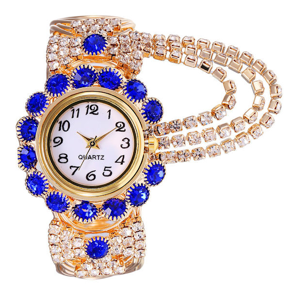 Elegant dameklokke med diamanter, moteriktig legeringsarmbåndsur for kvinner Blue