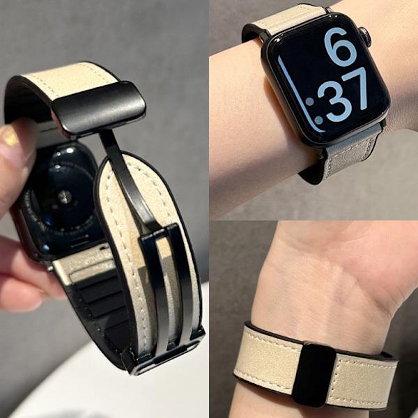 Klockarmband för Apple Watch iWatch 38/40/41/ 10:e generationen 42mm universal äkta läder benvit