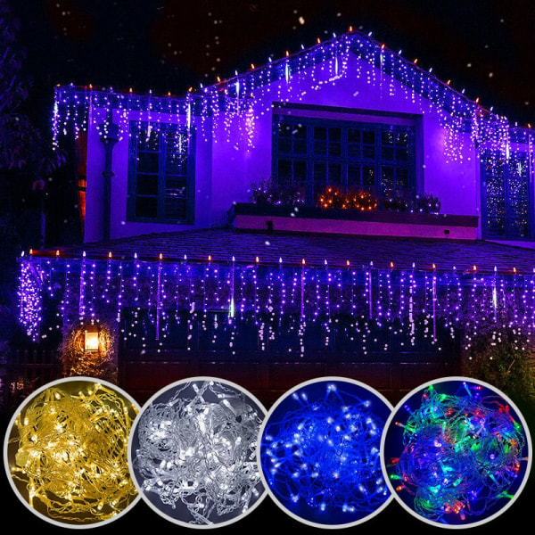 Julbelysning Gardin Strängljus Vattenfall Utomhusdekoration 5M Droop 0,4-0,6m Fairy Led-lampor för trädgårdsfest semester White EU plug