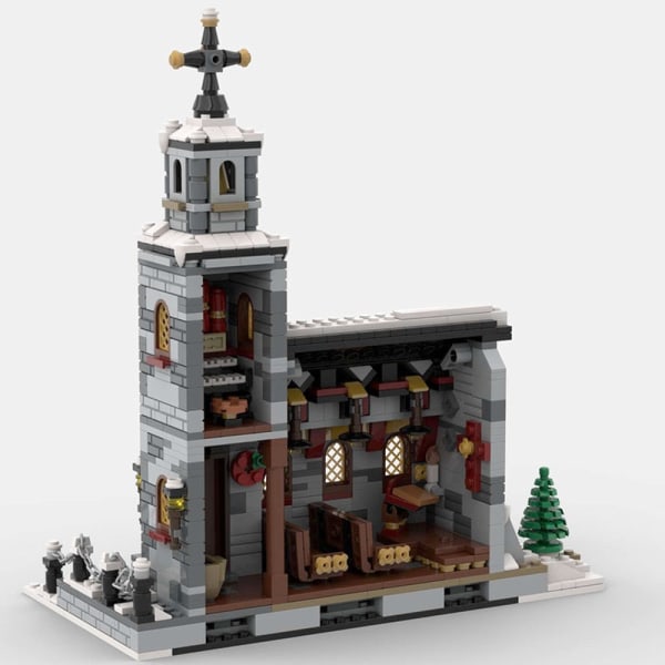BuildMOC Keskiaikainen arkkitehtuuri Talvikirkko Rakennuspalikat Joulu Kirkko Talo Palikat Lelut Lapsille Syntymäpäivälahjat 377PCS
