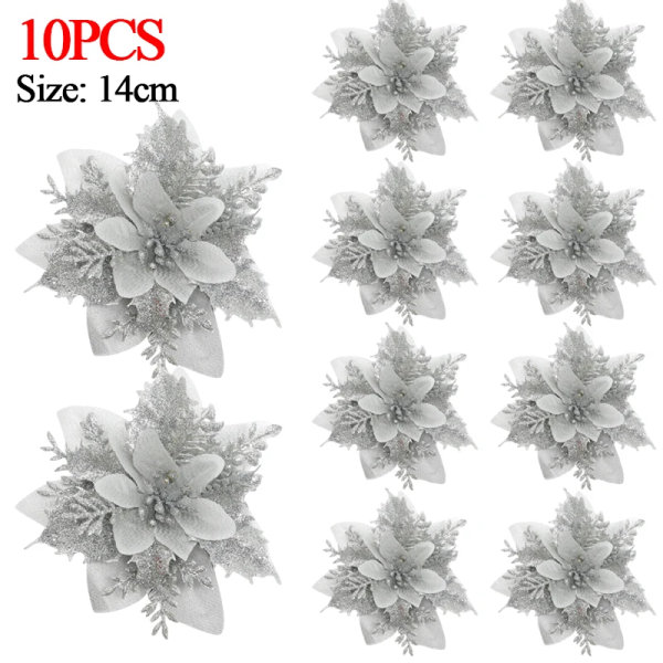 5/10 kpl 14 cm Glitteri Joulutähti Joulu Keinotekoiset Kukat Klipseillä DIY Joulukuusen Koristeet Seppele Takka Koristeet Red (10pcs)