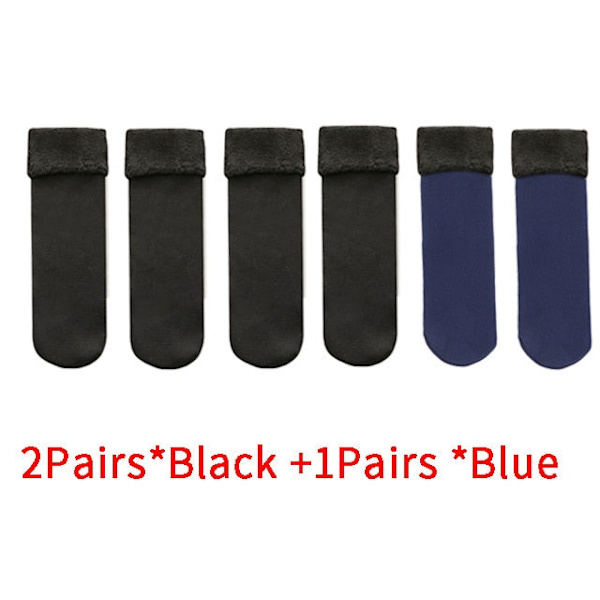 3 Par/Lot Dam Vinter Varma Tjocka Termiska Strumpor Ull Kashmir Snö Sömlösa Strumpor Sammet Mjuka Stövlar Golv Sovstrumpor 2black1blue Size35-40